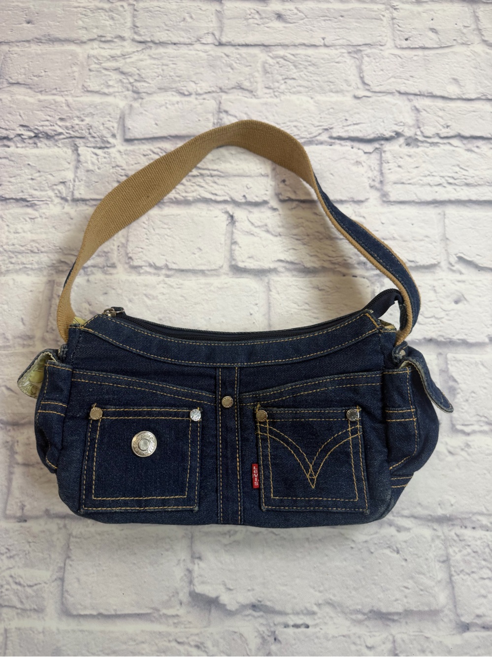 Rare! VTG late 1990’s/Y2K Levi's Indigo Denim Shoulder Bag with Tan Strap